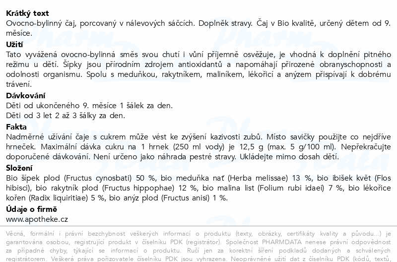 Apotheke Dětský čaj Šípkový BIO 9m+ 20x1.8g