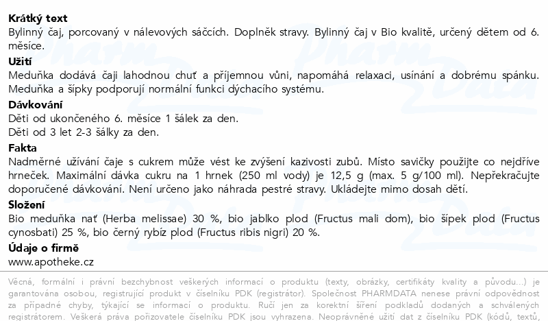 Apotheke Dětský Meduňkový čaj BIO 6m+ 20x2g