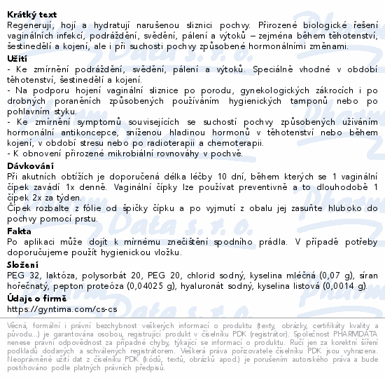 Fytofontana GYNTIMA Hyaluronic vag.čípky 10ks