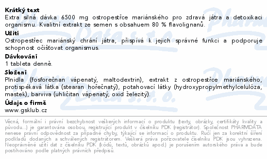 GS Ostropestřec 6500mg tbl.60+20 dárek