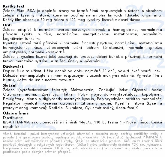 IBSA Železo Plus 20 filmů rozpustných v ústech