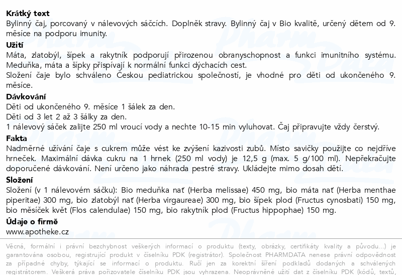 Apotheke Dětský čaj Imunita BIO 9m+ 20x1.5g