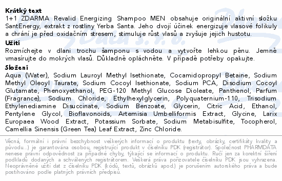 Revalid Energizing Shampoo MEN 200ml 1+1 ZDARMA