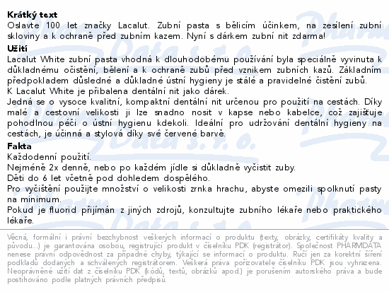 Lacalut White zubní pasta 75ml+dentální niť