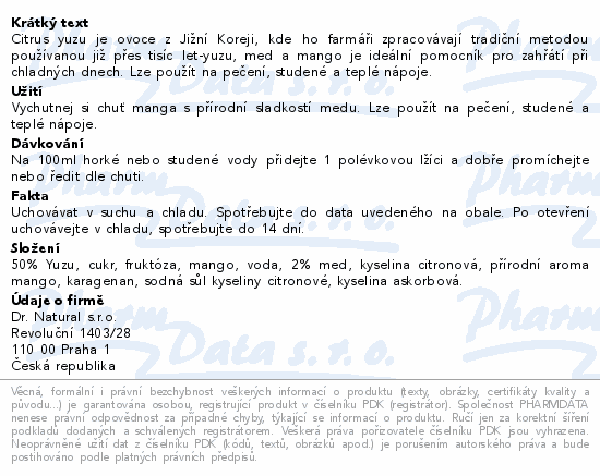 Dr.Natural YUZU Mango+med 580g