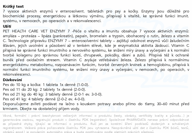 PET HEALTH CARE Vet Enzymy 7 psy&kočky tbl.100