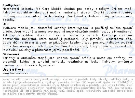 Hartmann MoliCare Mobile absorpční kalh.6k XS 14ks