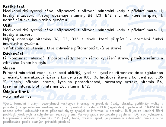 Mattoni Imuno hruš.marak.zázvor jemně perlivá 0.7l