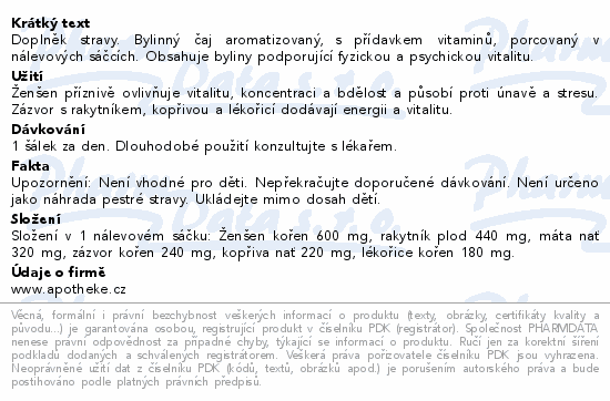 Apotheke Premier Ženšen čaj vitalita+energie 20x2g
