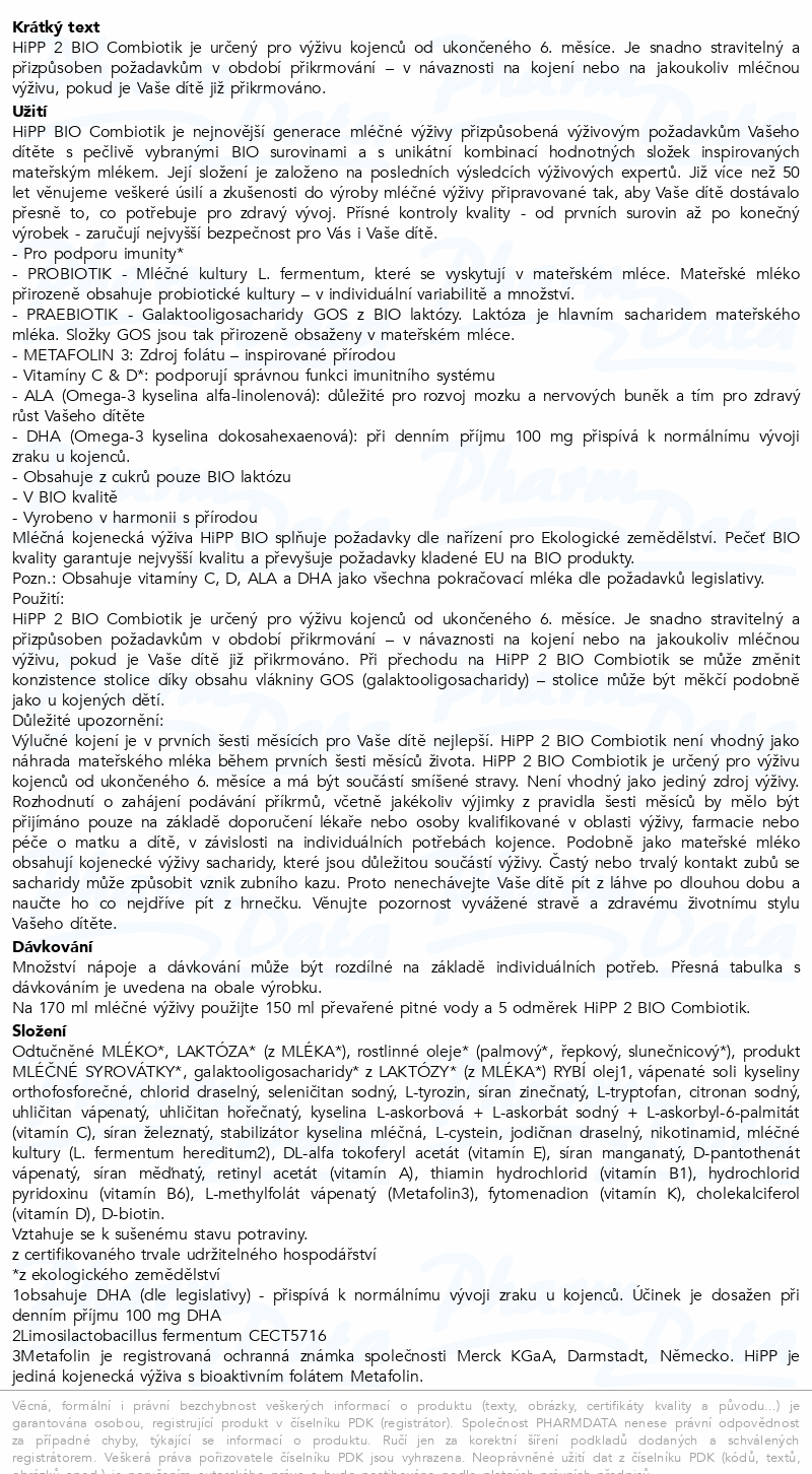 HiPP 2 Combiotik kojenecké mléko BIO 4x600g