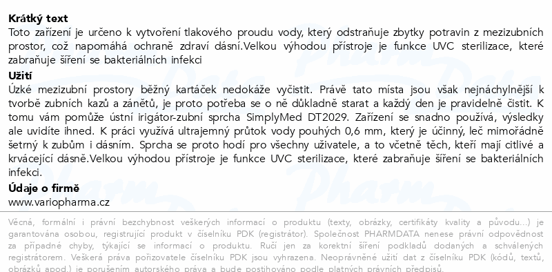 SimplyMed Elektrický ústní irigátor DT2029