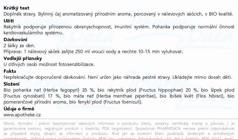 Apotheke BIO Rakytník s pohankou čaj 20x1.5g