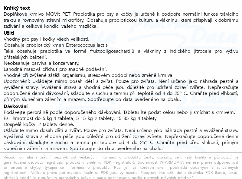 MOVit PET Probiotika pro psy a kočky maso tbl.100