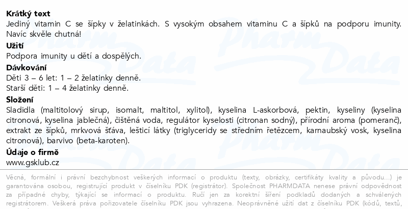 GS Céčko se šípky želatinky bez cukru 50ks+dárek