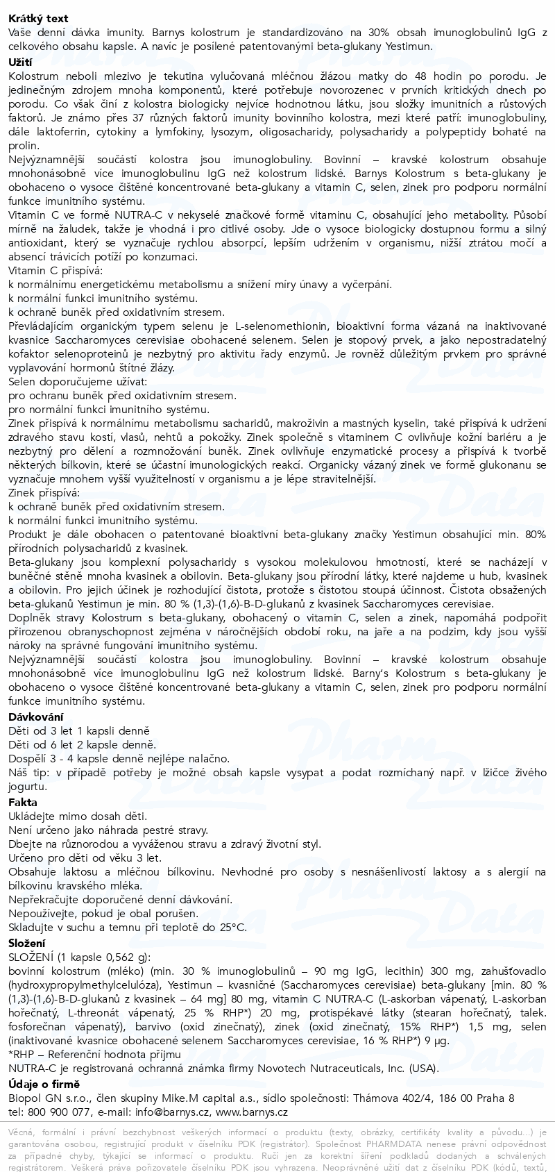 Barnys Kolostrum s beta-glukany limit.ed.cps.30+30
