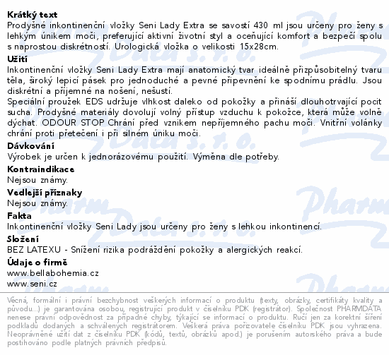 Seni Lady inkontinenční vložky extra 15ks