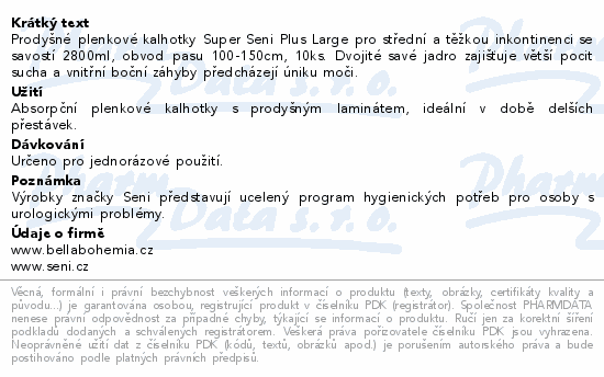 Seni Super Plus inkon.plenkové kalhotky L 10ks