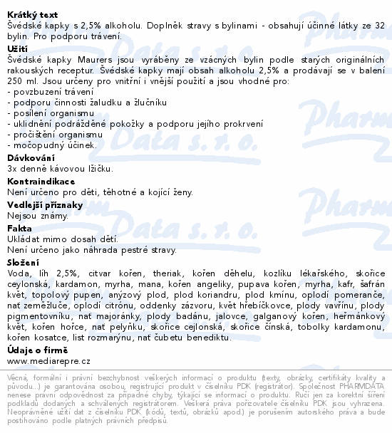 MAURERS Švédské kapky 250ml