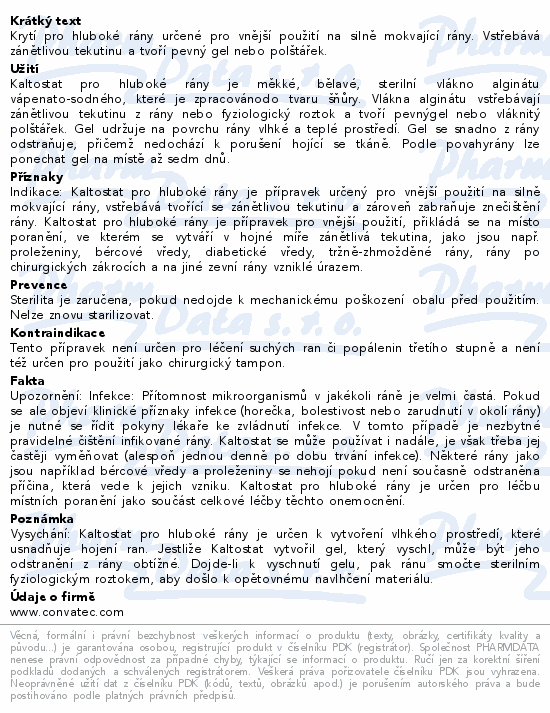 Krytí Kaltostat pro hluboké rány/5ks 2g