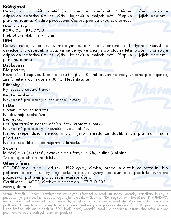 BABIO dětský bionápoj fenykl 180g 1t+