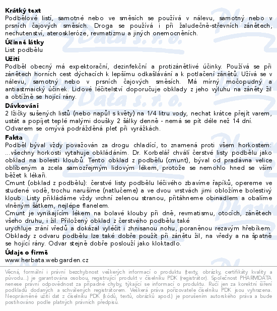 Herbata List podbělu 50g