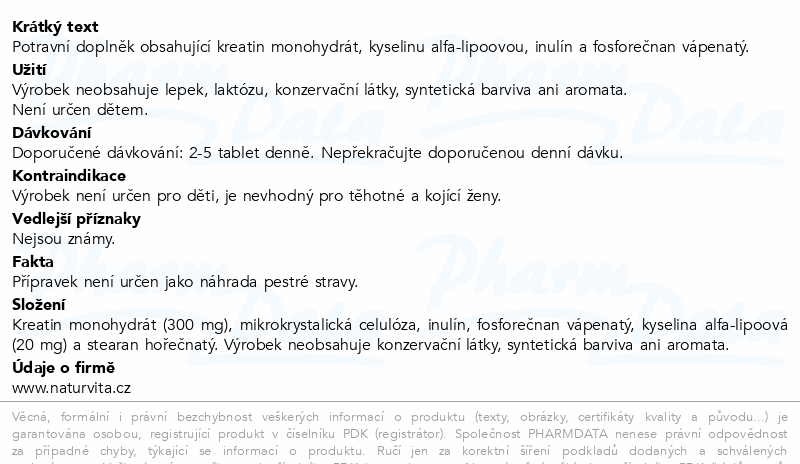 NATURVITA Kreatin+Kyselina lipoová tbl.150