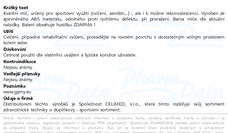 Míč GYMY ABS prům.65cm + Hustilka ZDARMA