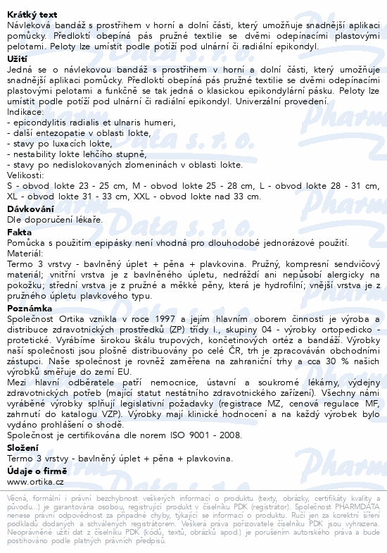 Bandáž lokte s epikondylární páskou OR 16 S