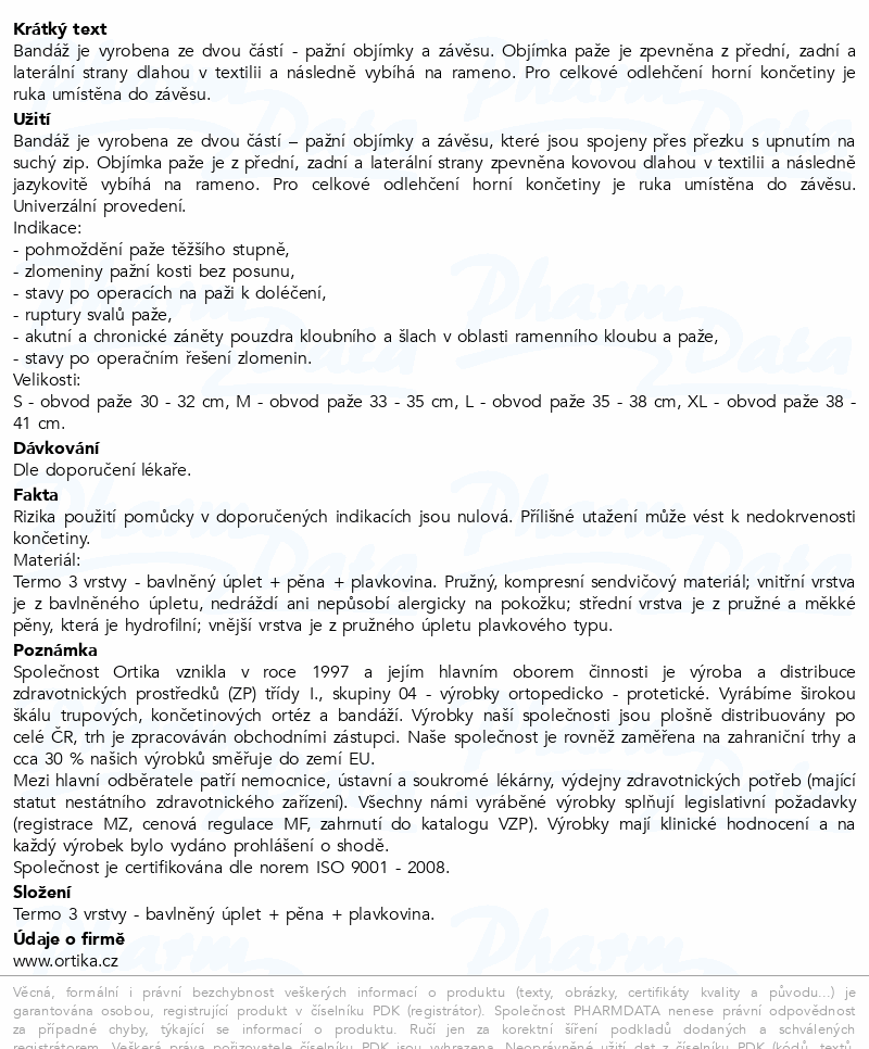 Bandáž pažní s dlahami závěsná OR 42 L
