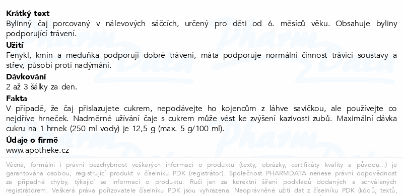 Apotheke Dětský čaj dobré trávení BIO 6m+ 20x1.5g