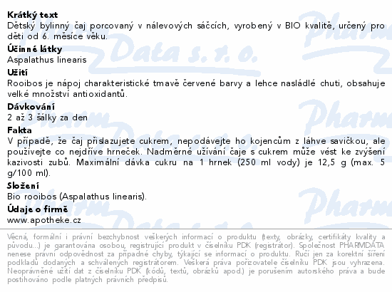 Apotheke Dětský bylinný čaj Rooibos BIO 20x1.5g