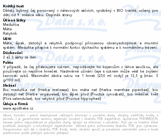 Apotheke Dětský bylinný čaj na imunitu BIO 20x1.5g