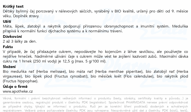 Apotheke Dětský čaj na imunitu BIO 9m+ 20x1.5g