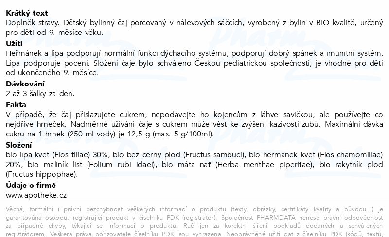 Apotheke Dětský čaj dýchací cesty BIO 9m+ 20x1.5g