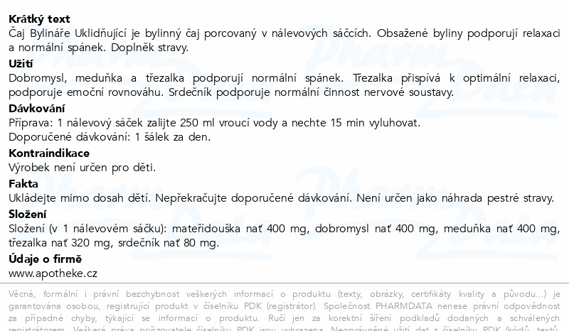 Čaj Bylináře Uklidňující 40x1.6g