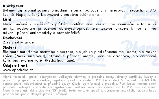 Apotheke BIO Zázvor.s citronem a mátou čaj 20x1.5g