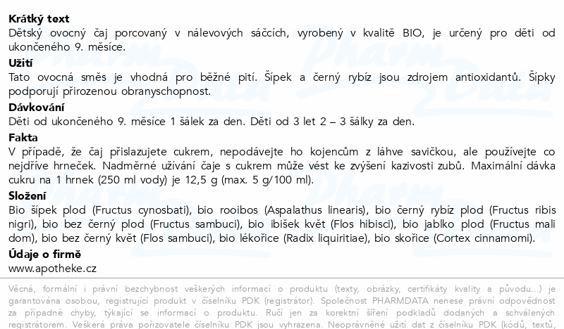 Apotheke Dětský ovocný čaj běžné pití BIO 9m+20x2g