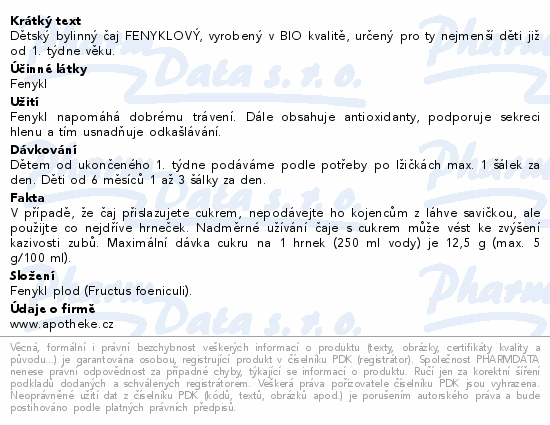 Apotheke Dětský bylinný čaj fenyklový BIO 20x1.5g