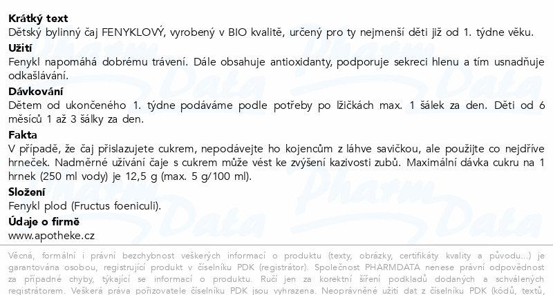 Apotheke Dětský čaj fenyklový BIO 1t+ 20x1.5g