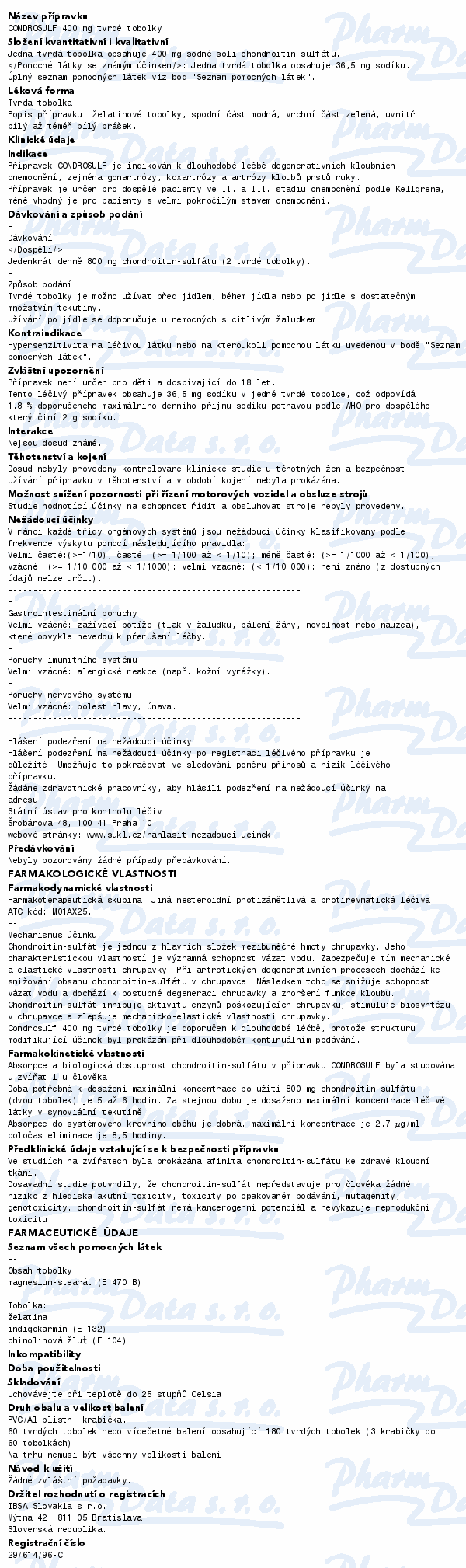 Condrosulf 400 mg cps.dur. 180