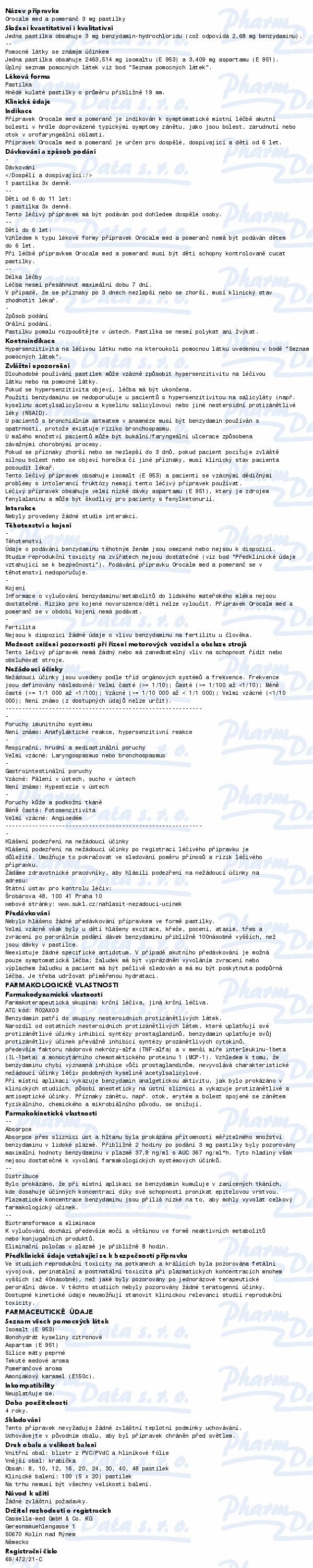 Orocalm med a pomeranč 3mg pas.20